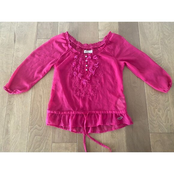 Hollister Oversized Boho Semi-Sheer Top Pink Size S Lightweight Vibe - Picture 1 of 7